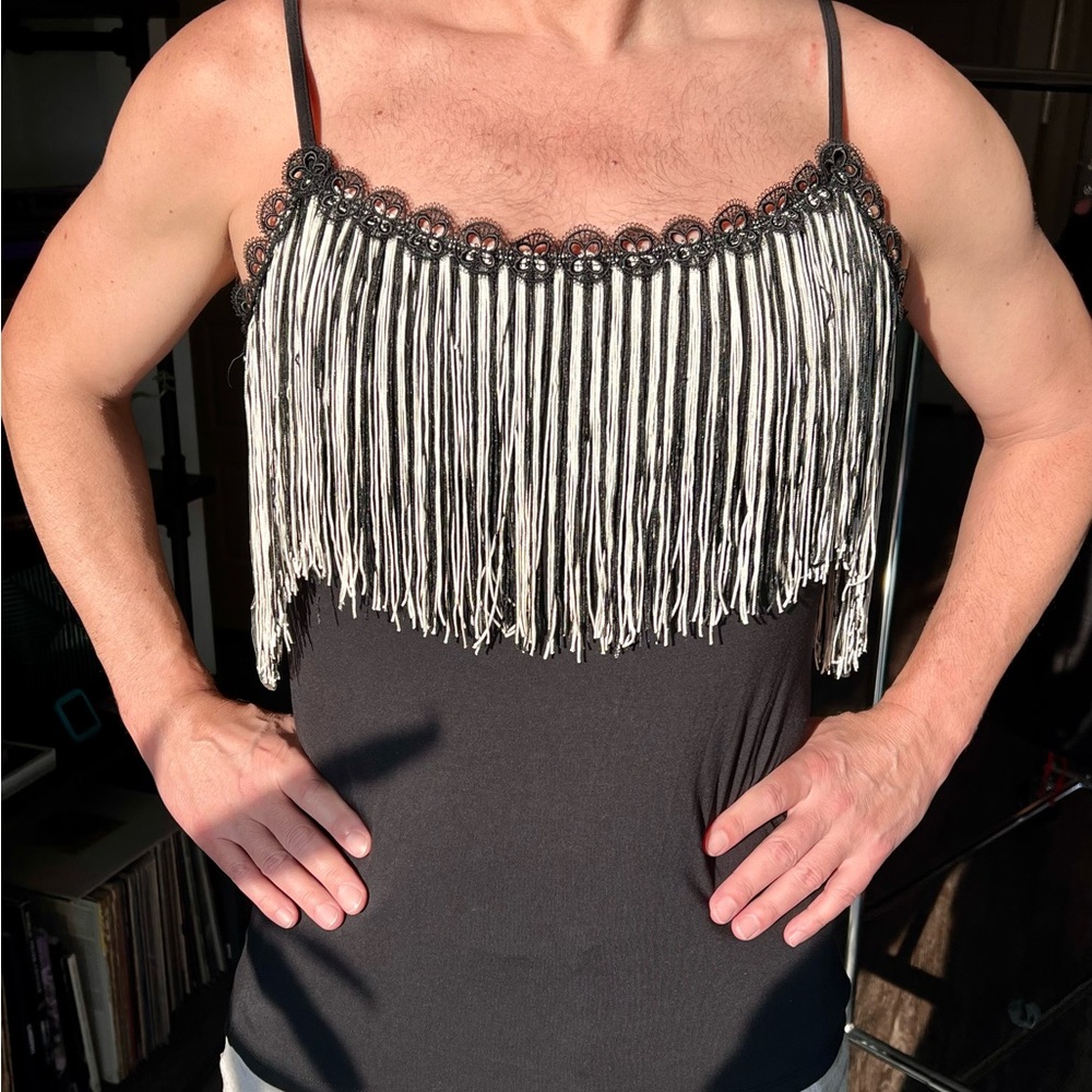 Anna Sui x I•N•C black/white fringe tank top.  NEW with tags.